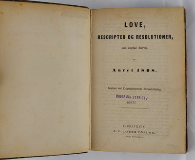 Love, Rescripter og Resolutioner som angaae Hæren for Aaret 1868