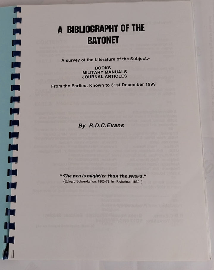 A Bibliography of the Bayonet