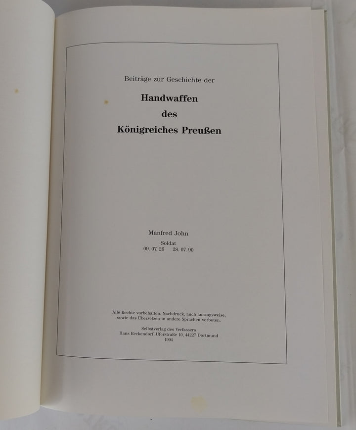 Beiträge zur Geschichte der Handwaffen des Königreiches Preussen.