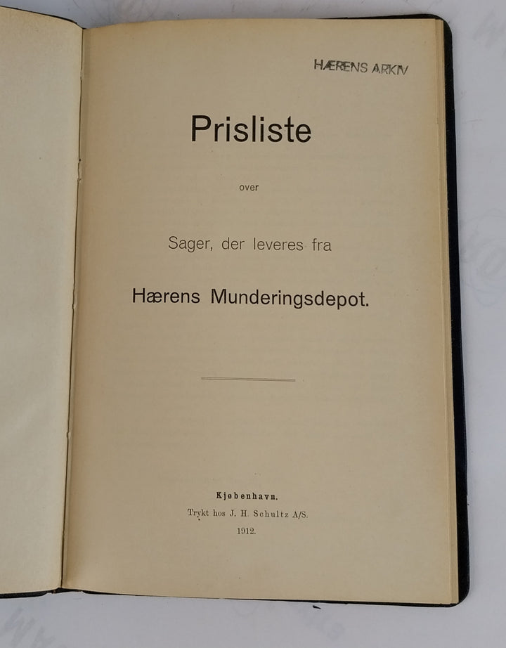 Prisliste over Sager, der leveres fra Hærens Munderingsdepot