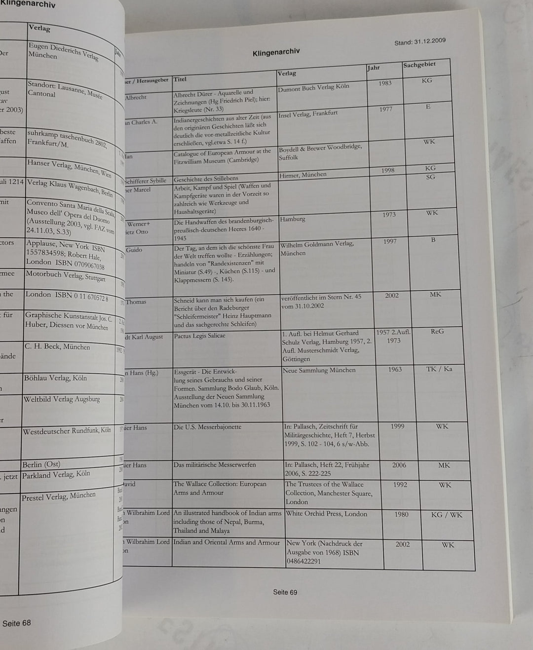 Deutsches Klingenarchiv. Quellen zur Kulturgeschichte der Messer, Klingenwerkzeuge und Blankwaffen.
