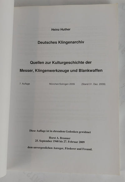 Deutsches Klingenarchiv. Quellen zur Kulturgeschichte der Messer, Klingenwerkzeuge und Blankwaffen.