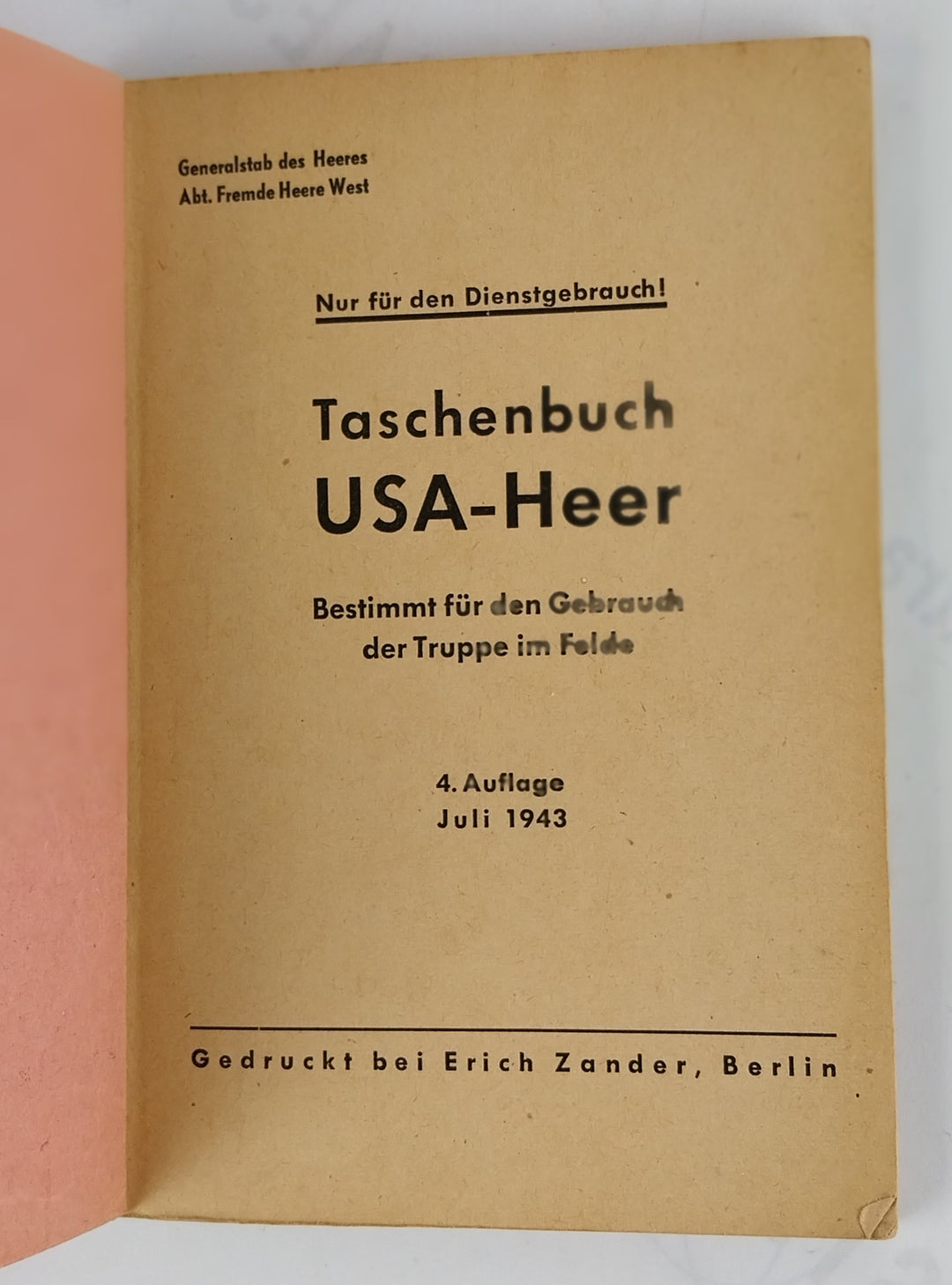 Taschenbuch USA-Heer. Bestimmt für der Gebrauch des Truppen im Felde