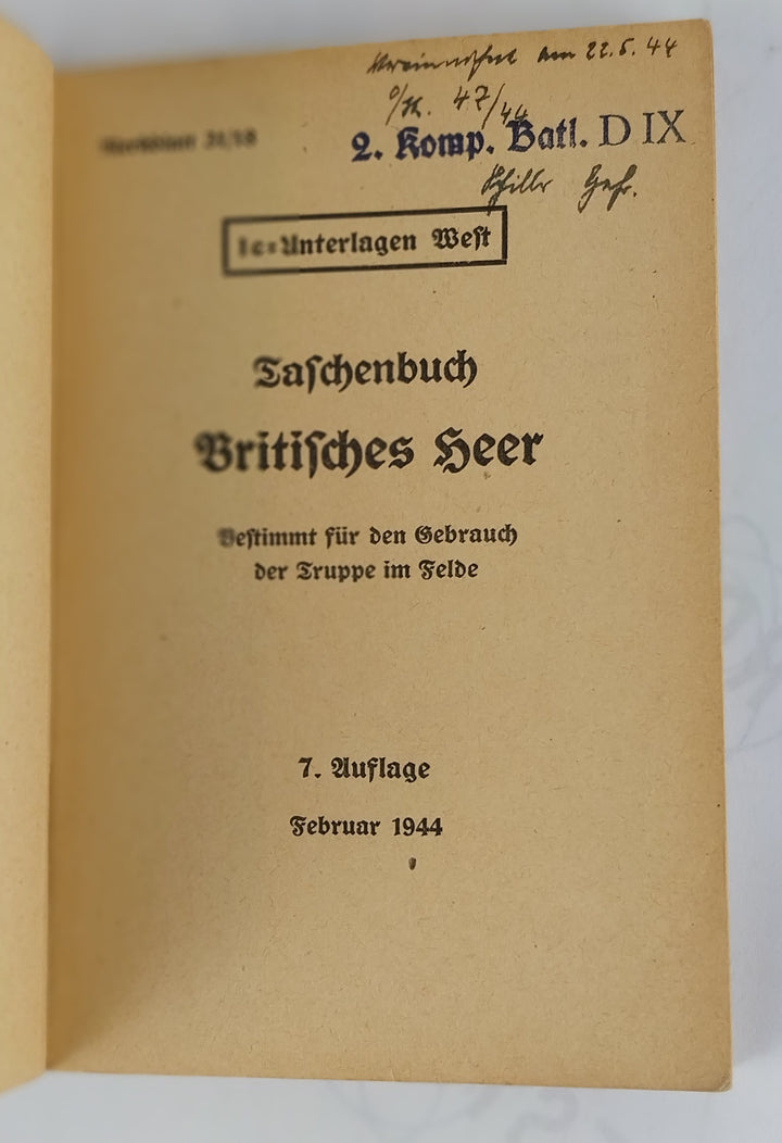 Taschenbuch Britisches Heer. Bestimmt für der Gebrauch des Truppen im Felde