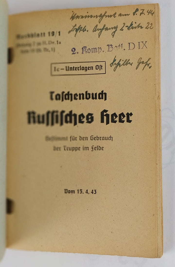 Taschenbuch Russisches Heer. Bestimmt für der Gebrauch des Truppen im Felde