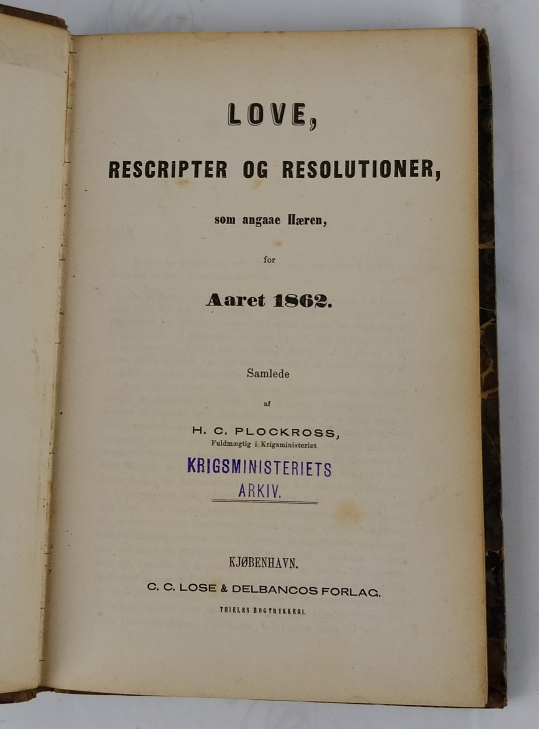 Love, Rescripter og Resolutioner som angaae Hæren for Aaret 1862
