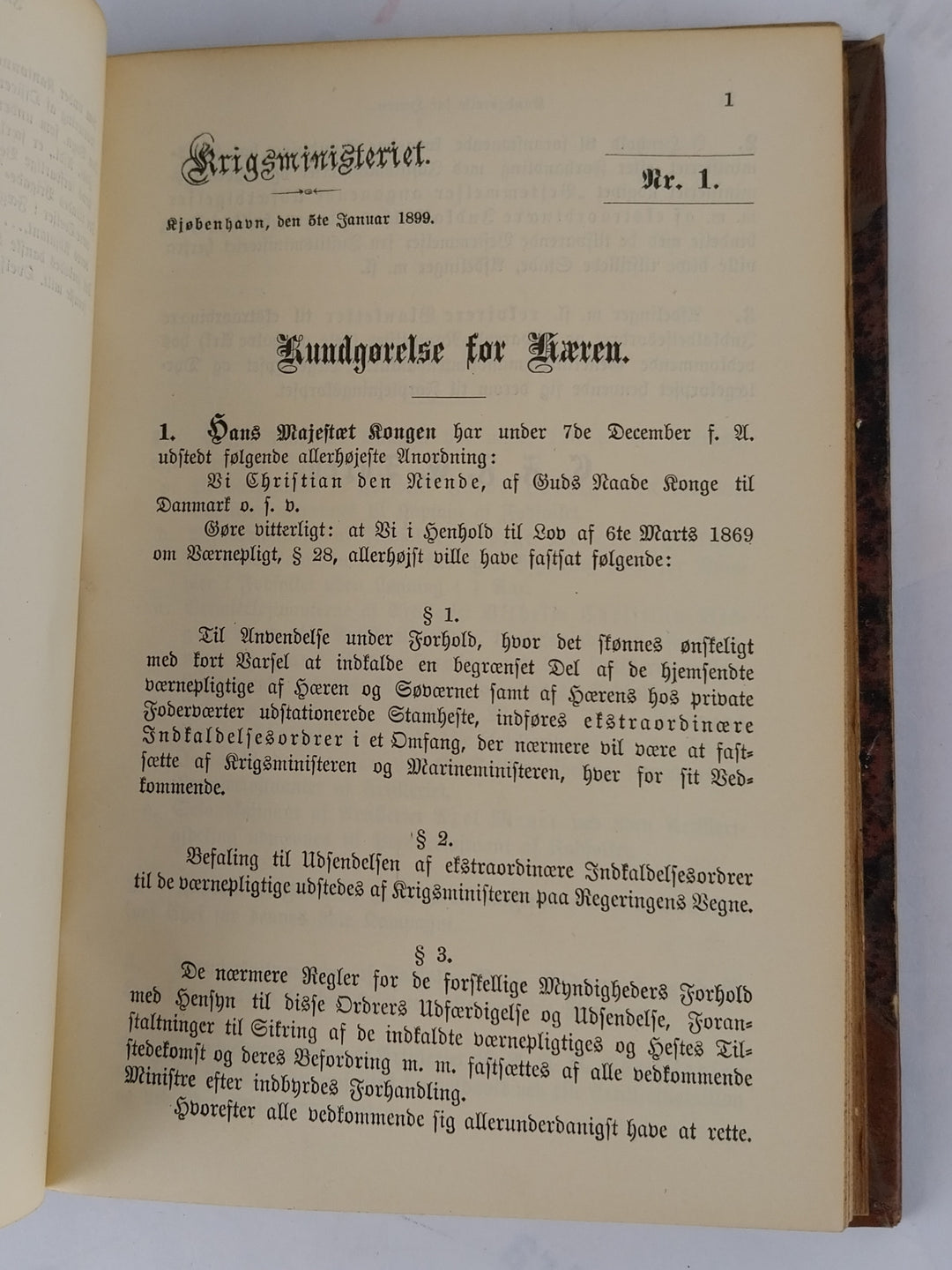 Kundgørelser for Hæren samt Love og Bestemmelser som angaa Hæren. 1899