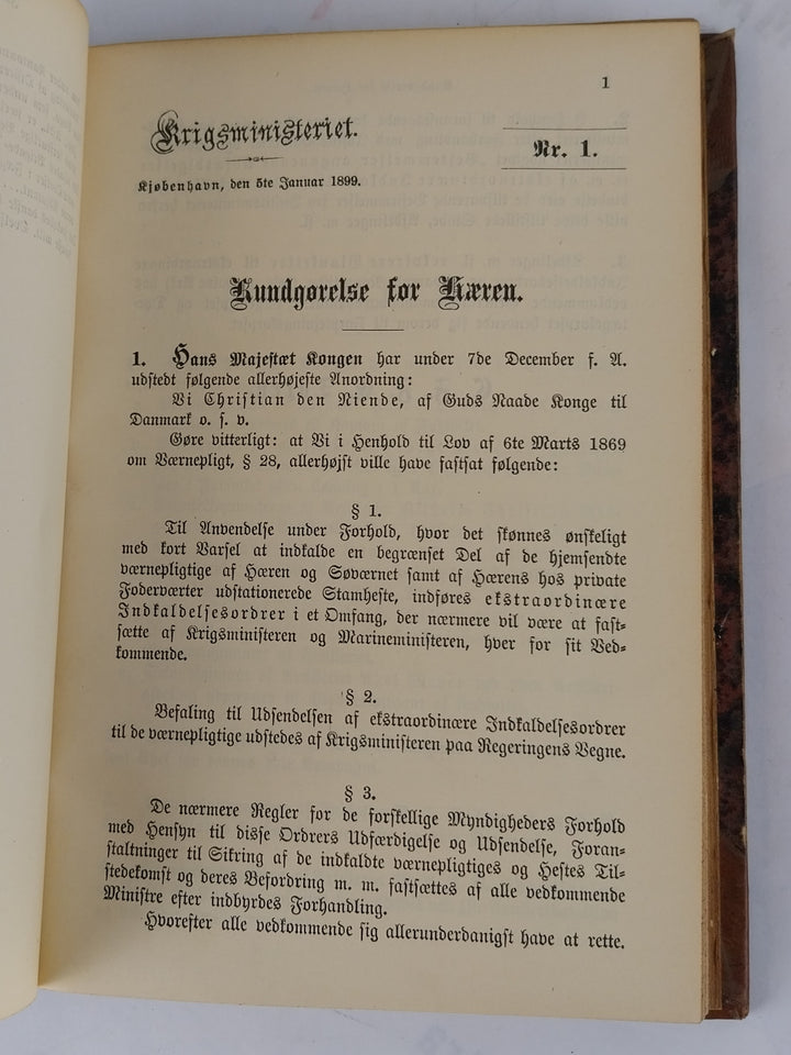 Kundgørelser for Hæren samt Love og Bestemmelser som angaa Hæren. 1899