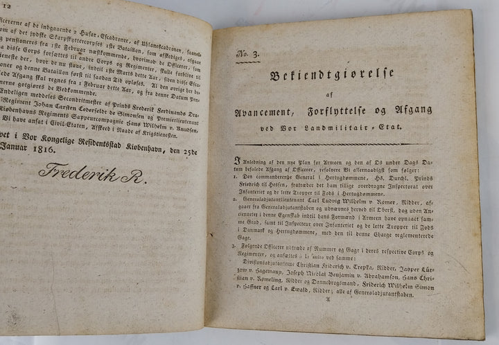 Bekiendtgiørelse af Avancement, Forflyttelse og afgang. 1816