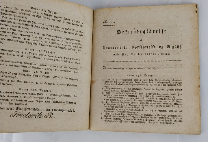 Bekiendtgiørelse af Avancement, Forflyttelse og afgang. 1816
