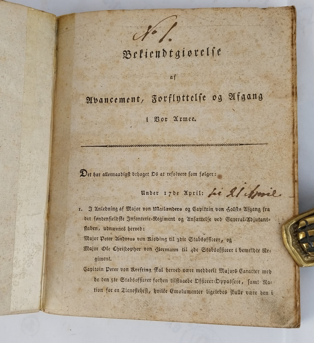Bekiendtgiørelse af Avancement, Forflyttelse og afgang. 1808