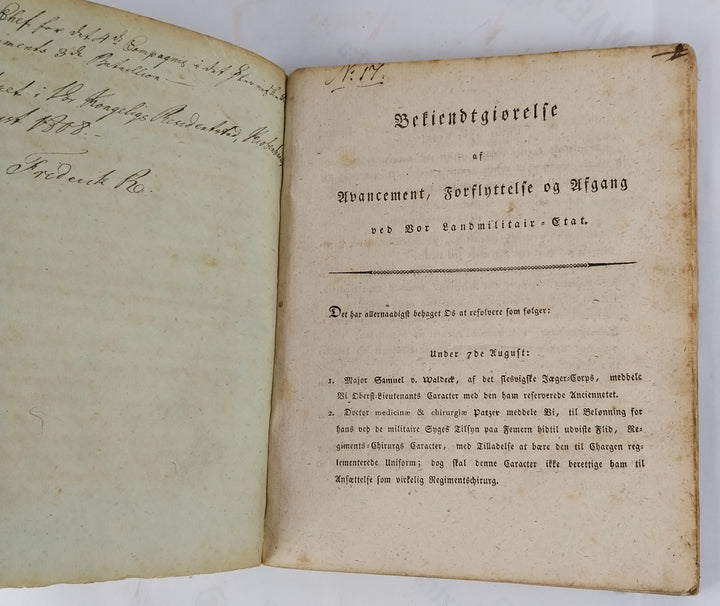 Bekiendtgiørelse af Avancement, Forflyttelse og afgang. 1808