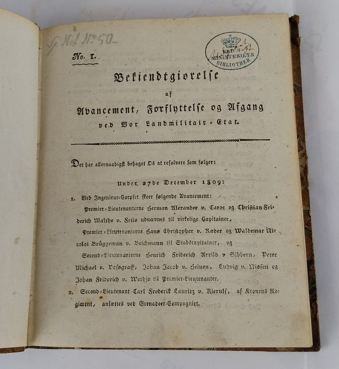 Bekiendtgiørelse af Avancement, Forflyttelse og afgang. 1810
