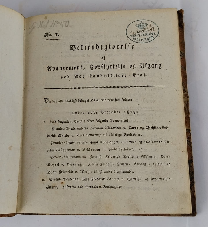 Bekiendtgiørelse af Avancement, Forflyttelse og afgang. 1810