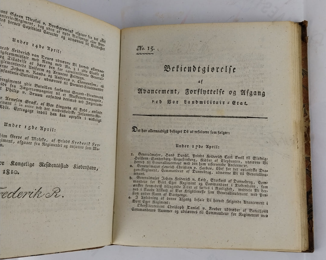 Bekiendtgiørelse af Avancement, Forflyttelse og afgang. 1810