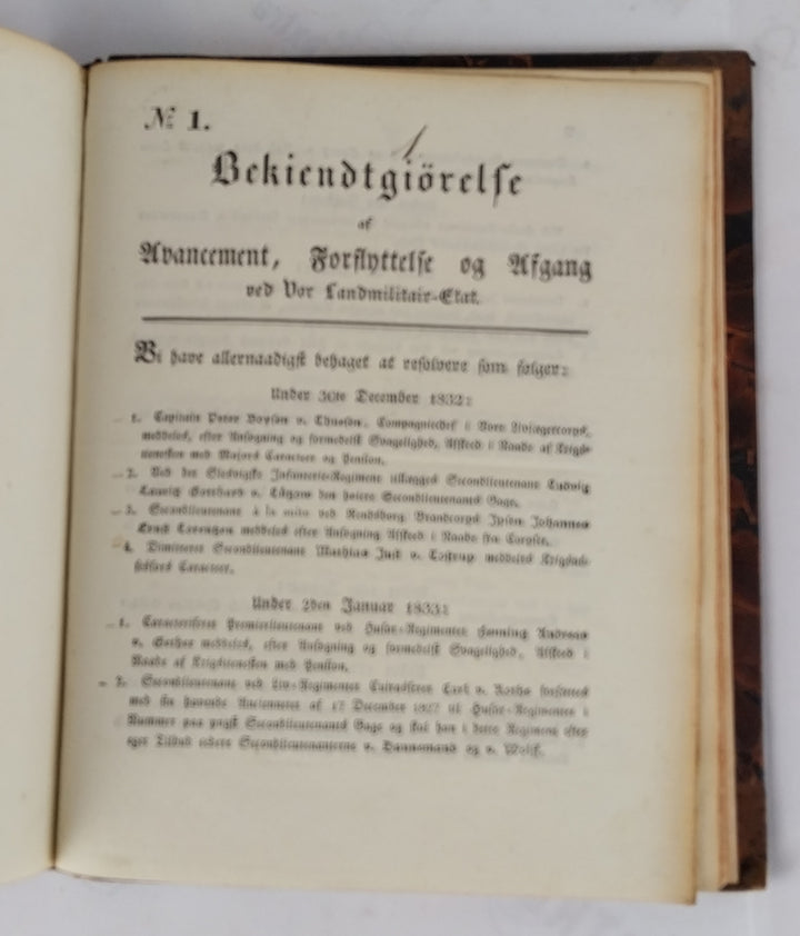 Bekiendtgiørelse af Avancement, Forflyttelse og afgang. 1833