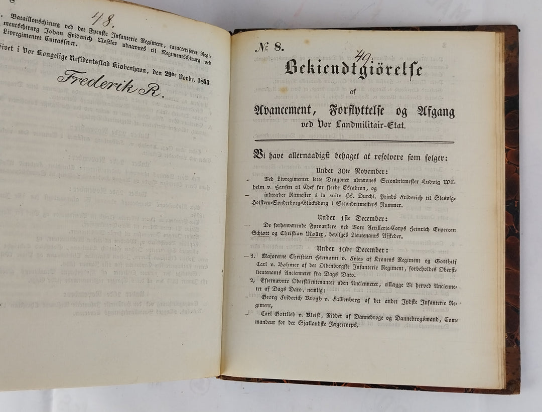 Bekiendtgiørelse af Avancement, Forflyttelse og afgang. 1833