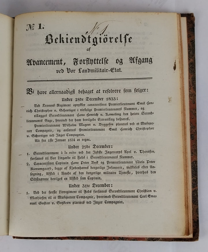 Bekiendtgiørelse af Avancement, Forflyttelse og afgang. 1834