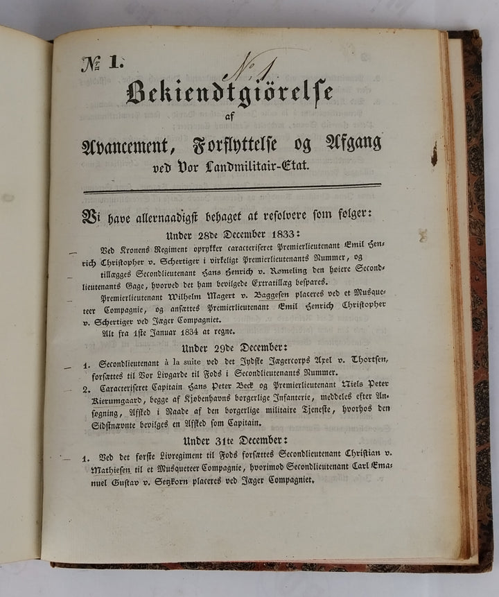 Bekiendtgiørelse af Avancement, Forflyttelse og afgang. 1834
