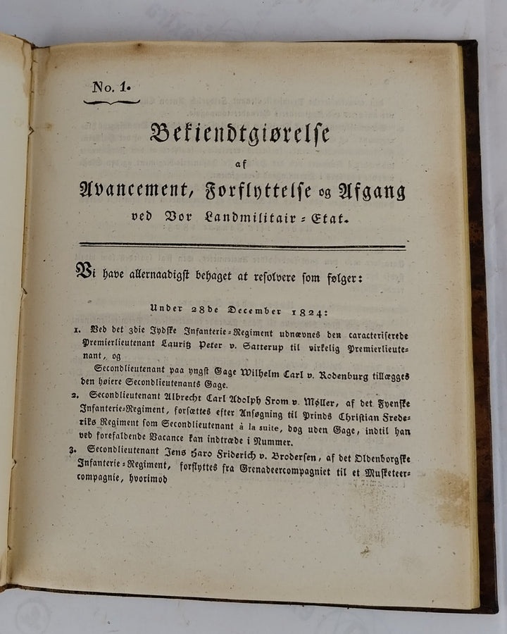 Bekiendtgiørelse af Avancement, Forflyttelse og afgang. 1825