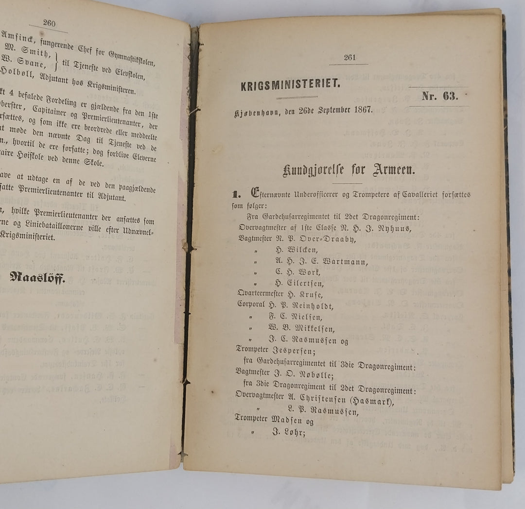 Kundgørelser for Hæren for Aaret 1867