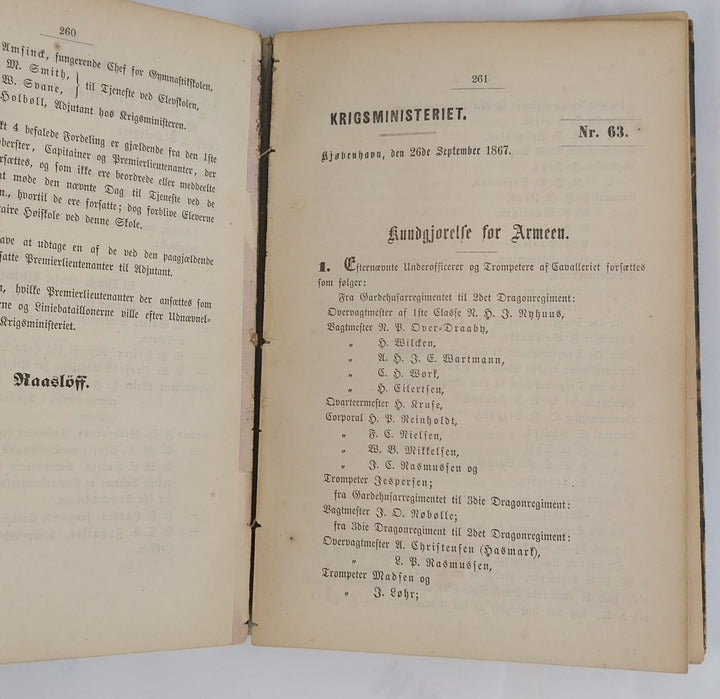 Kundgørelser for Hæren for Aaret 1867