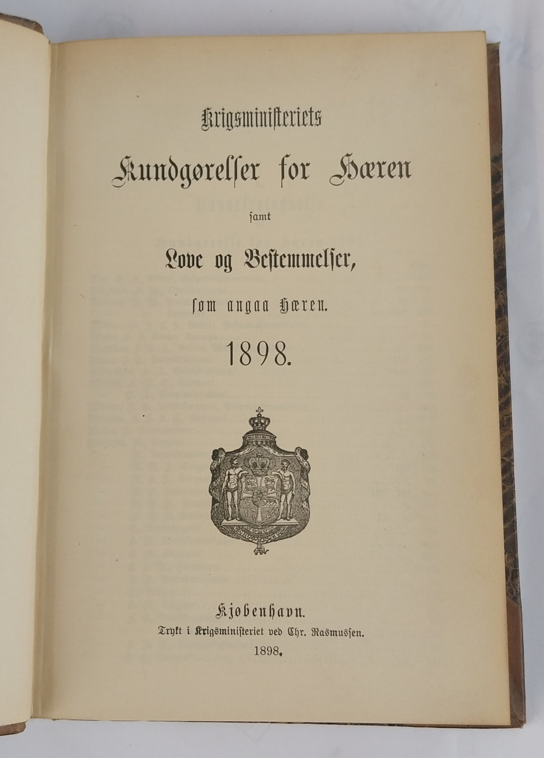 Kundgørelser for Hæren samt Love og Bestemmelser som angaa Hæren. 1898