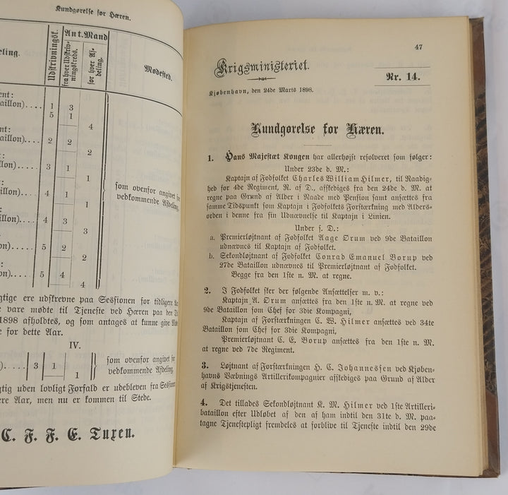 Kundgørelser for Hæren samt Love og Bestemmelser som angaa Hæren. 1898