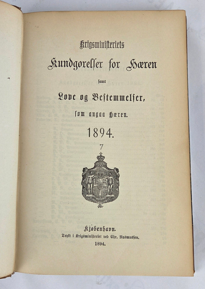 Krigsministeriets Kundgørelser for Hæren 1894