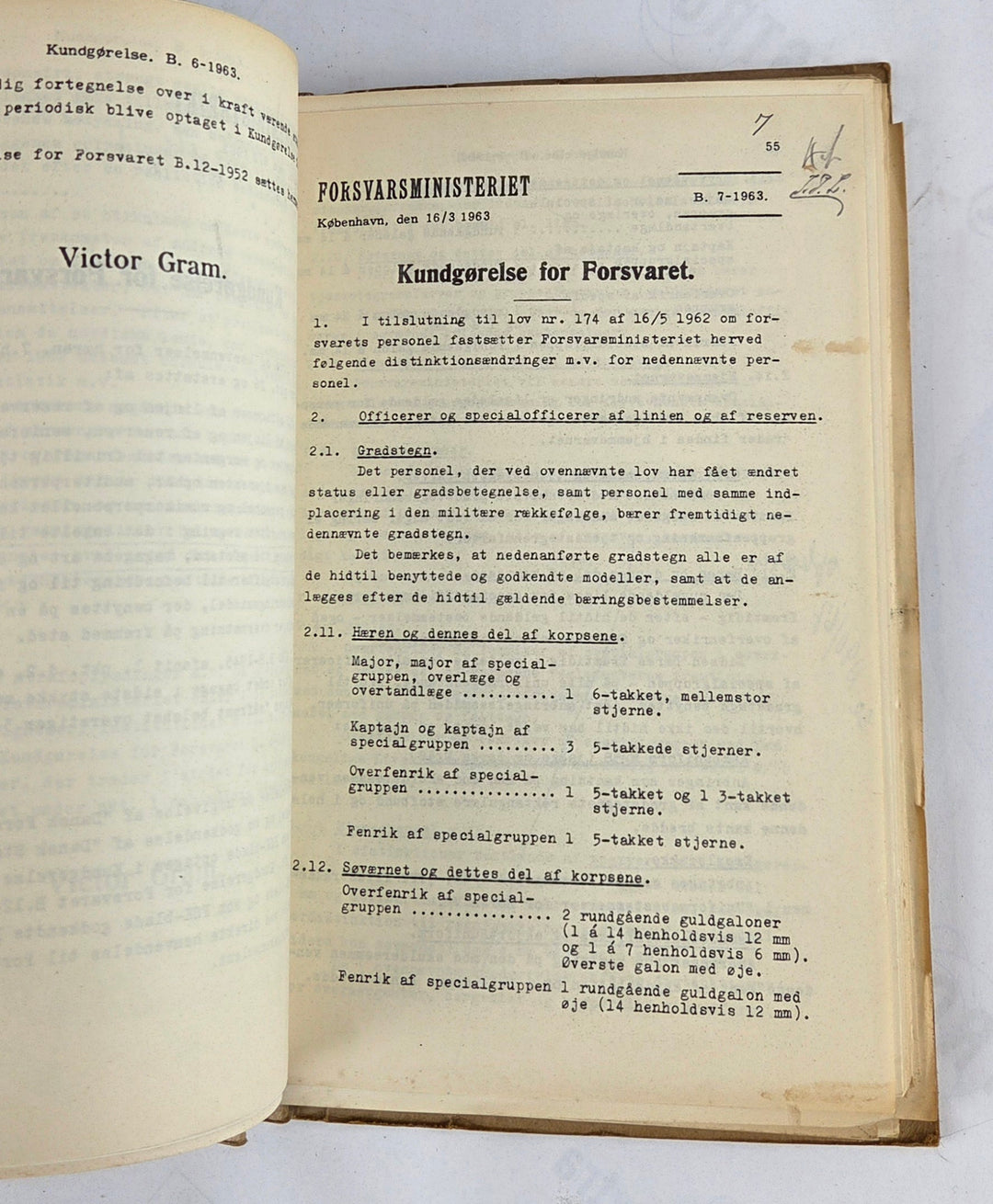 Forsvarsministeriets kundgørelser for forsvaret. B. for året 1963