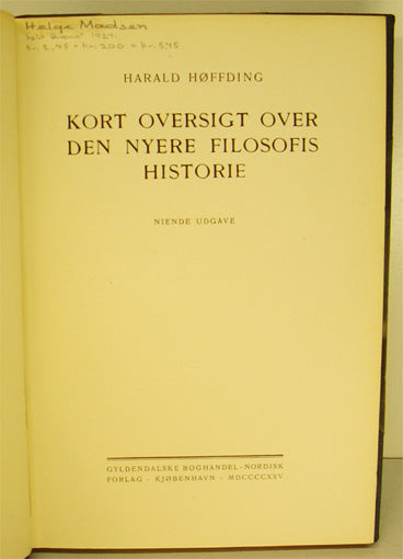 Kort oversigt over den nyere Filosofis historie