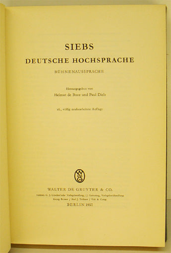 Siebs. Deutsche Hochsprache. Bühnenausprache.