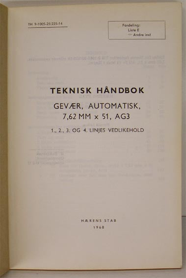 Teknisk Håndbok  Gevær, automatisk, 7,62 MM x 51, AG3