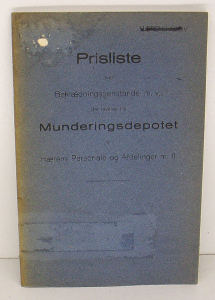 Prisliste fra Munderingsdepotet