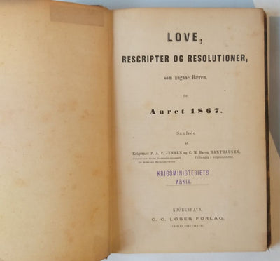 Love, Recripter og Resolutioner som angaae Hæren for Aaret 1867