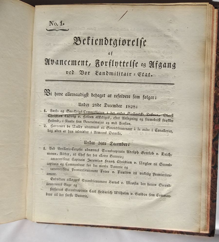 Bekiendtgiørelse af Avancement, Forflyttelse og afgang. 1829