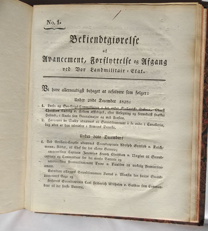 Bekiendtgiørelse af Avancement, Forflyttelse og afgang. 1829