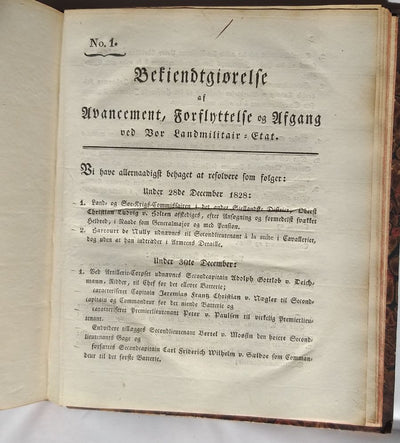 Bekiendtgiørelse af Avancement, Forflyttelse og afgang. 1829