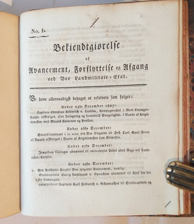 Bekiendtgiørelse af Avancement, Forflyttelse og afgang. 1828