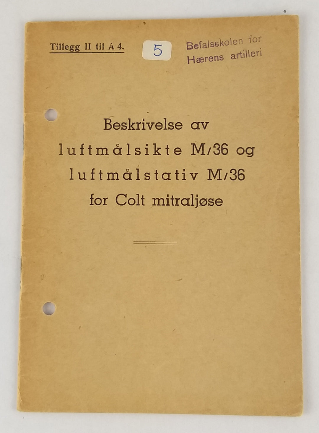 Beskrivelse av luftmålsikte M/36 og luftmålsstativ M/36 for Colt Mitraljøse