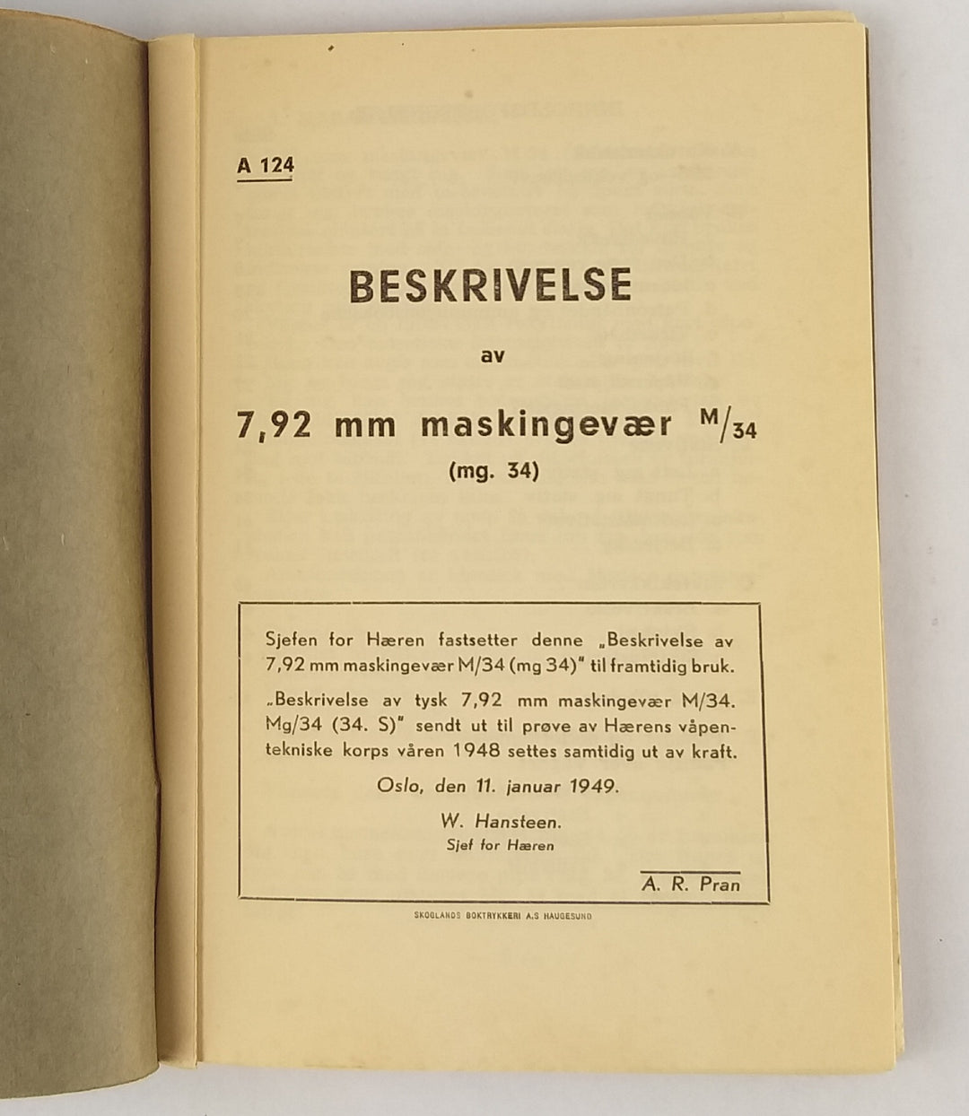 Beskrivelse av 7,92 mm. maskingevær m/34 (mg. 34)