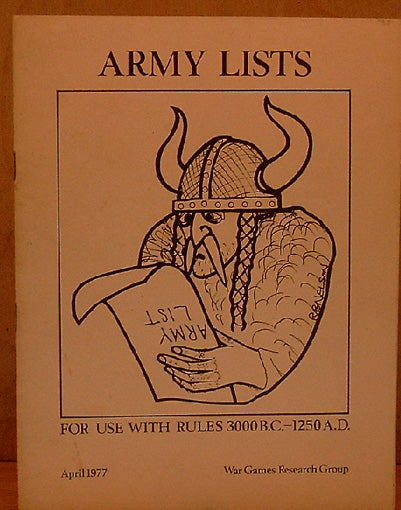Army lists. For use with rules 3000 BC - 1250 AD