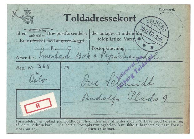 Toldadressekort - Aalborg 1942